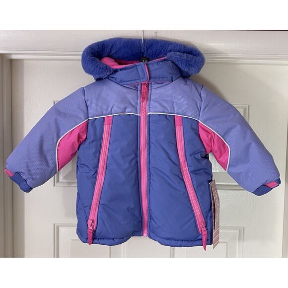 Wippette Kids NWT 18M Puffer Winter Coat Fleece Hood Pink Blue Baby With Tags - Picture 3 of 15